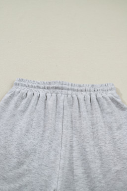 Light Grey Collared V Neck Tee Drawstring Elastic Waist Shorts 2pcs Outfit
