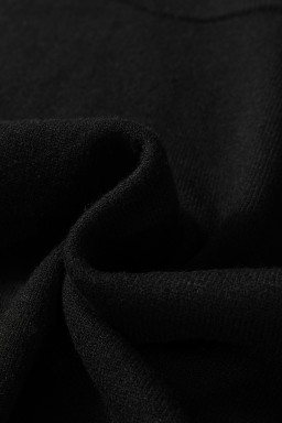 Black Solid Color Crew Neck Knit Cap Sleeve Sweater