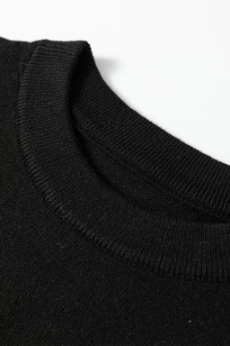 Black Solid Color Crew Neck Knit Cap Sleeve Sweater