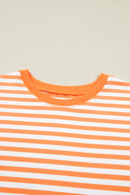 Orange Stripe 3/4 Sleeve Exposed Seam Patchwork Pullover Top