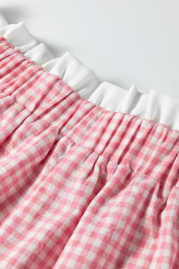 Pink Contrast Trim Plaid Print Plus Size Shorts