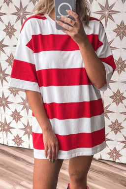 Racing Red Striped Color Block Oversize Tunic Tee