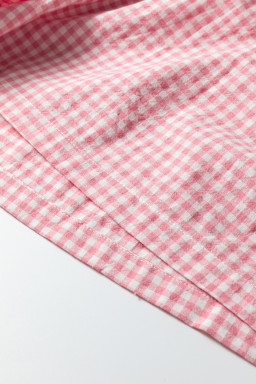 Pink Contrast Trim Plaid Print Plus Size Shorts