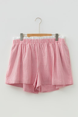 Pink Contrast Trim Plaid Print Plus Size Shorts
