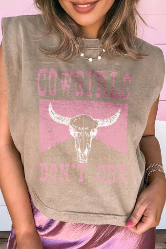 Smoke Gray Cowboy & Beer Western Graphic Mineral Wash Tank Top