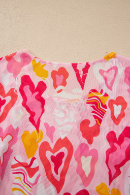 Rose Valentine Heart Mesh Long Sleeve Top