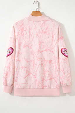 Pink Tie Dye Camo Sequin Love Heart Patched Mock Neck Sweatshirt
