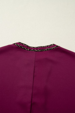 Red Dahlia Contrast Leopard Trim V Neck Short Sleeve Blouse