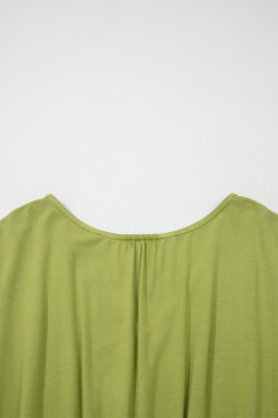 Fern Green Solid V Neck Cap Sleeve Tunic Elastic Waist Versatile Maxi Dress