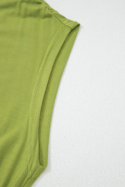 Fern Green Solid V Neck Cap Sleeve Tunic Elastic Waist Versatile Maxi Dress