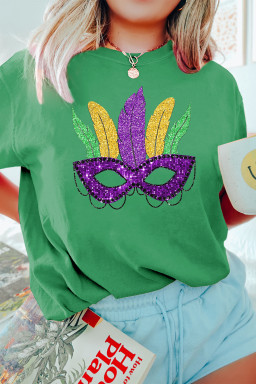 Bright Green Glitter Mardi Gras Mask Graphic T Shirt