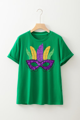 Bright Green Glitter Mardi Gras Mask Graphic T Shirt