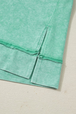 Mint Green Half Buttons Raw Seam Raglan Sleeve Mineral Wash T Shirt