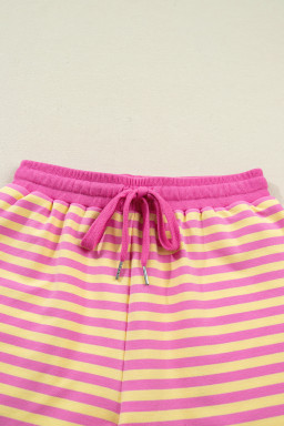 Rose Stripe Drop Shoulder Boxy Casual Terry Short Set