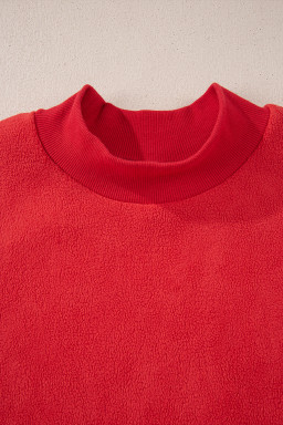 Racing Red Oversize Drop Shoulder Reversible Mock Neck Sweatshirt
