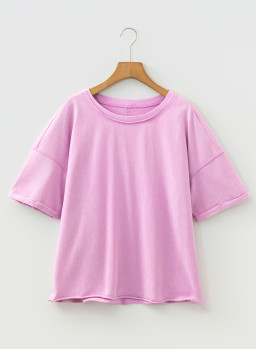 Lavendula Mineral Wash Drop Shoulder Raw Edge Loose Tee
