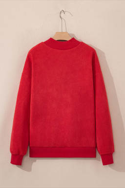 Racing Red Oversize Drop Shoulder Reversible Mock Neck Sweatshirt