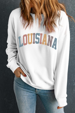 White LOUISIANA Colorful Letter Printed Drop Shoulder Sweatshirt
