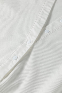 White Button Placket 3/4 Striped Sleeve Patchwork Rib Knit Top