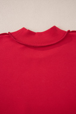 Racing Red Oversize Drop Shoulder Reversible Mock Neck Sweatshirt