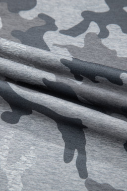Gray Camouflage Print Round Neck T Shirt