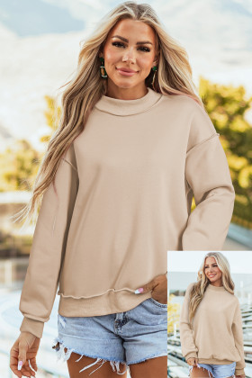 Apricot Oversize Drop Shoulder Reversible Mock Neck Sweatshirt