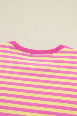 Rose Stripe Drop Shoulder Boxy Casual Terry Short Set