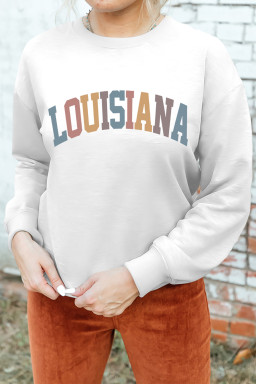White LOUISIANA Colorful Letter Printed Drop Shoulder Sweatshirt