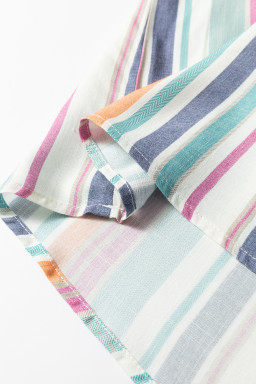 Light Blue Lace Hollow-out Insert Flutter Sleeve Striped Blouse