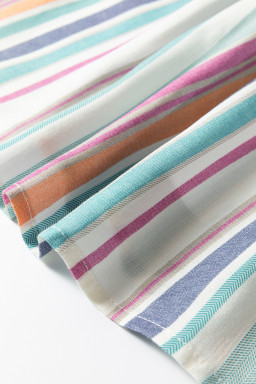 Light Blue Lace Hollow-out Insert Flutter Sleeve Striped Blouse