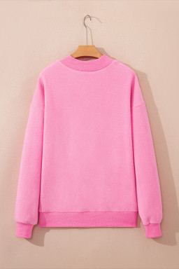 Bright Pink Oversize Drop Shoulder Reversible Mock Neck Sweatshirt