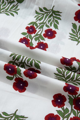 White Frilled V Neck 3/4 Sleeve Loose Floral Dress