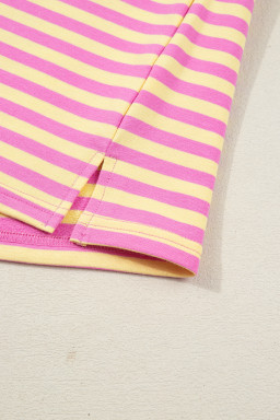 Rose Stripe Drop Shoulder Boxy Casual Terry Short Set