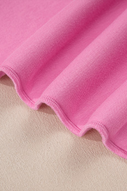 Bright Pink Oversize Drop Shoulder Reversible Mock Neck Sweatshirt