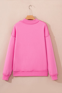 Bright Pink Oversize Drop Shoulder Reversible Mock Neck Sweatshirt