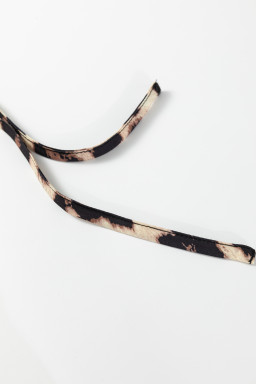 Black Plus Size Long Sleeve Leopard Contrasted Trim Tie Neck Flared Mini Dress