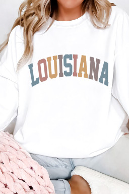 White LOUISIANA Colorful Letter Printed Drop Shoulder Sweatshirt