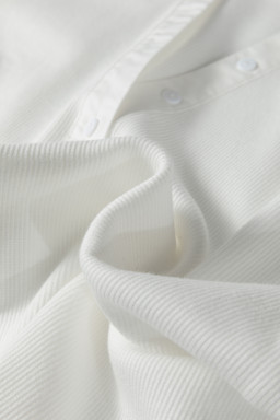 White Button Placket 3/4 Striped Sleeve Patchwork Rib Knit Top