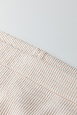 Beige Solid Color Waffle Knit Asymmetric Neck Long Sleeve Top