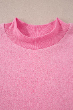 Bright Pink Oversize Drop Shoulder Reversible Mock Neck Sweatshirt