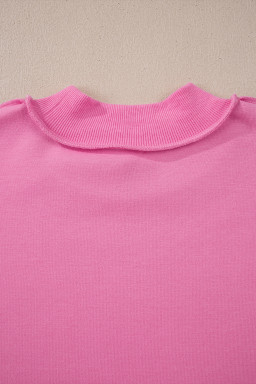 Bright Pink Oversize Drop Shoulder Reversible Mock Neck Sweatshirt