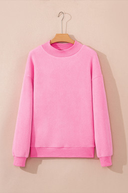 Bright Pink Oversize Drop Shoulder Reversible Mock Neck Sweatshirt