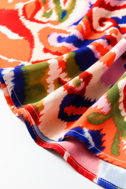 Red Paisley Geometric Mixed Print Patchwork Puff Sleeve Blouse Top