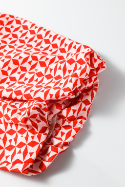 Red Paisley Geometric Mixed Print Patchwork Puff Sleeve Blouse Top