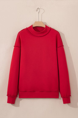 Racing Red Oversize Drop Shoulder Reversible Mock Neck Sweatshirt