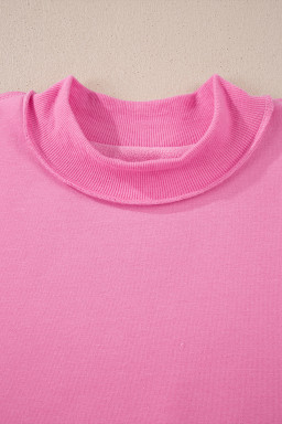 Bright Pink Oversize Drop Shoulder Reversible Mock Neck Sweatshirt