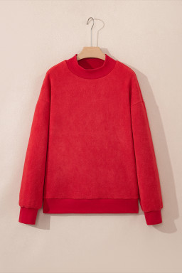 Racing Red Oversize Drop Shoulder Reversible Mock Neck Sweatshirt