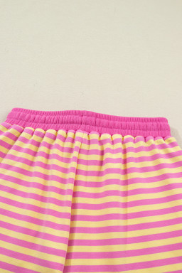 Rose Stripe Drop Shoulder Boxy Casual Terry Short Set