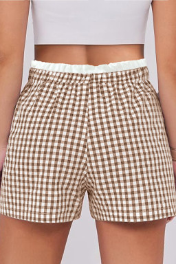 Khaki Contrast Trim Plaid Print Plus Size Shorts