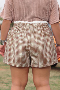 Khaki Contrast Trim Plaid Print Plus Size Shorts